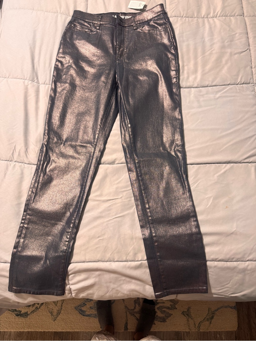 Lands' End Metallic Charcoal High-Rise Slim Pants